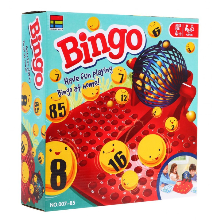 Gra Bingo dla dzieci 4+ Loteria liczbowa + Maszyna losująca z kołowrotkiem + Kule z numerami + Karty Żetony