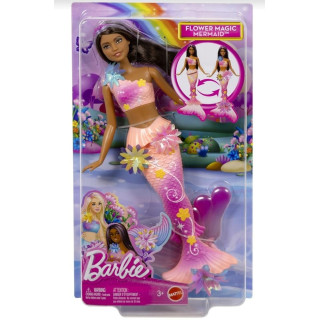 Barbie Syrenka Rozkwitające kwiaty Lalka brunetka