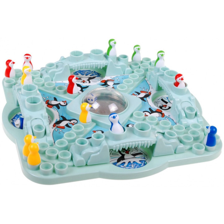 Gra planszowa "Wyścig pingwinów" chińczyk dla dzieci 4+ i dorosłych + Kolorowe pingwiny + Kostka w kuli