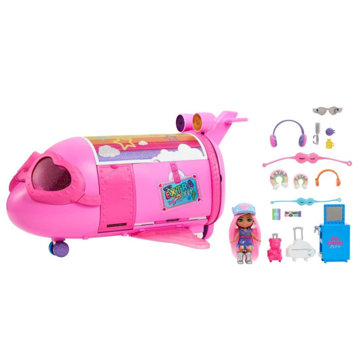 Różowy tęczowy samolot Barbie Extra Fly Minis lalka pilotka ZA5092