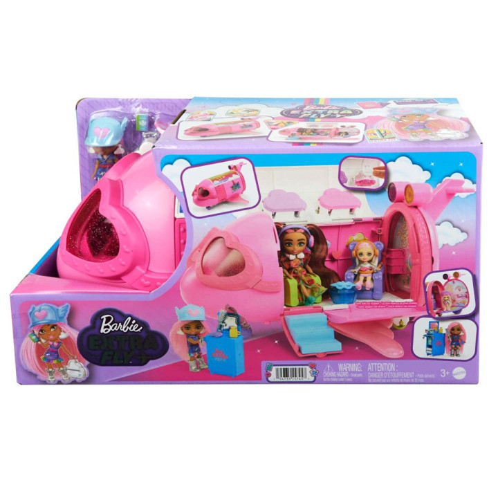 Różowy tęczowy samolot Barbie Extra Fly Minis lalka pilotka ZA5092
