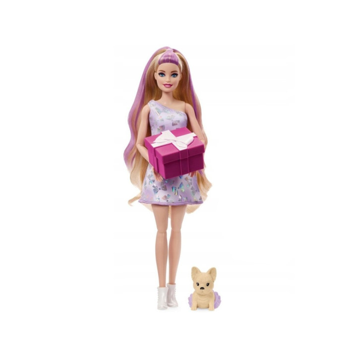 Mattel Barbie Party Unboxed lalka z serii: Urodziny + pies chihuahua ZA6065