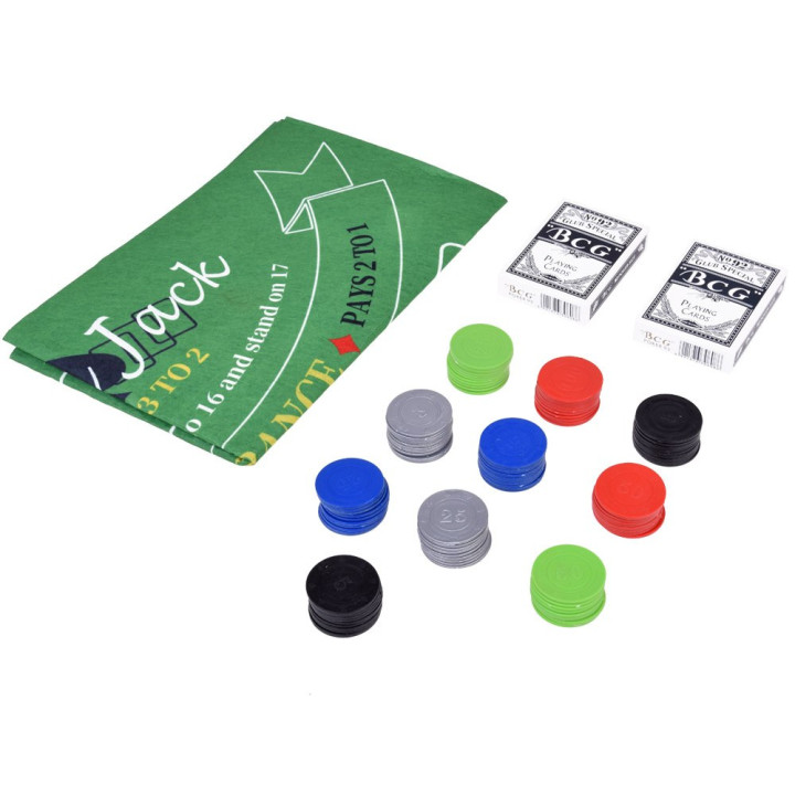 Zestaw Gra karciana 2w1 Poker i BlackJack Żetony + karty + plansza GR0706
