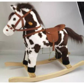 Łaciaty konik na biegunach dla dzieci + Interaktywne efekty + Plusz Drewno