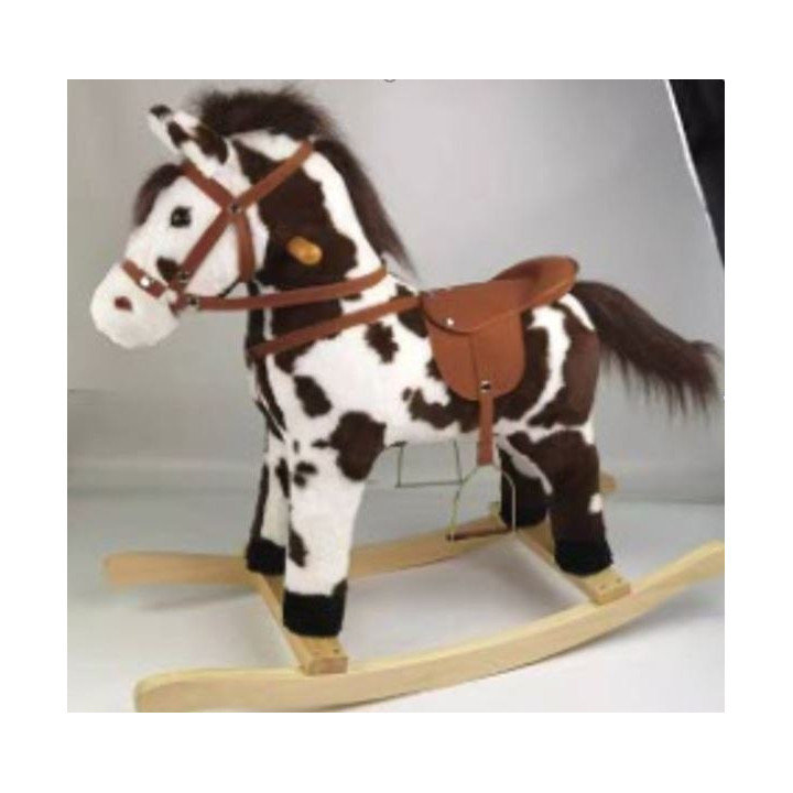 Łaciaty konik na biegunach dla dzieci + Interaktywne efekty + Plusz Drewno