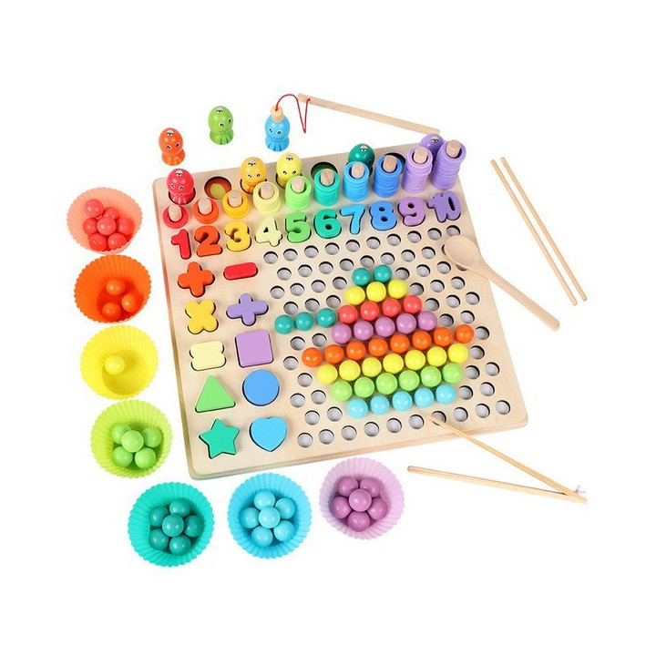 Edukacyjny Zestaw Gier z Drewna dla dzieci 3+ Gra zręcznościowa Łowienie rybek + Nauka liczb + Układanie wzorów