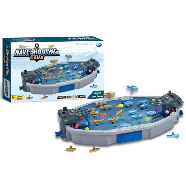 Bitwa Statków 3D dla dzieci 4+ i dorosłych Gra zręcznościowa taktyczna + Okręt z wyrzutniami + 20 Statków + 30 Kulek