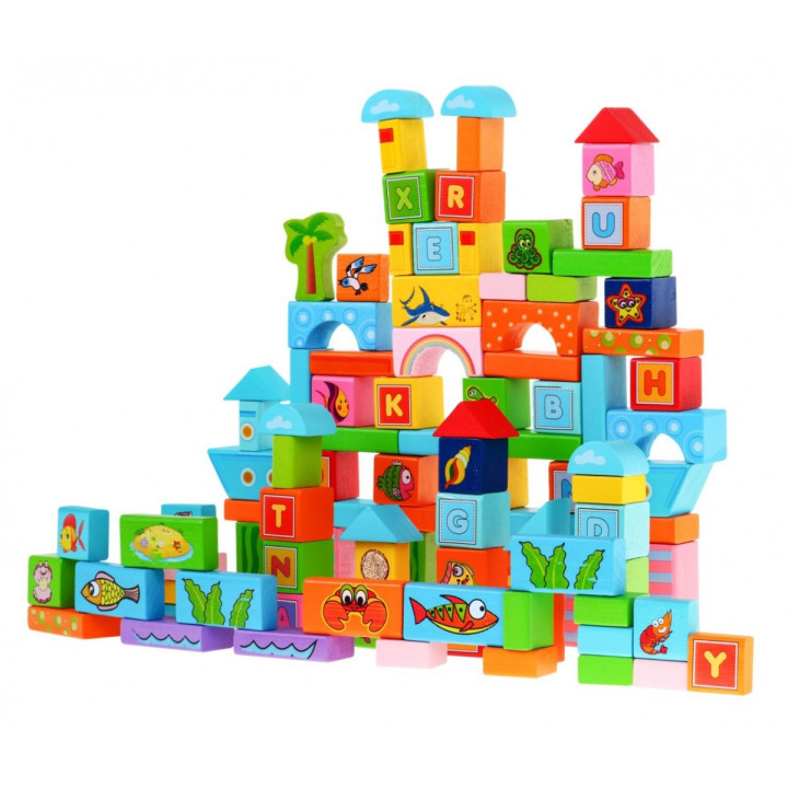 Zestaw drewnianych klocków "Miasto" dla dzieci 3+ Zabawa w budowanie 100 el.