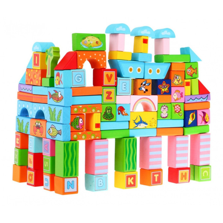 Zestaw drewnianych klocków "Miasto" dla dzieci 3+ Zabawa w budowanie 100 el.