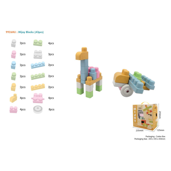 Klocki BIO dla dzieci 18m+ Duży zestaw 43 el. + Pastelowe kolory + Okrągłe brzegi + Biotworzywo