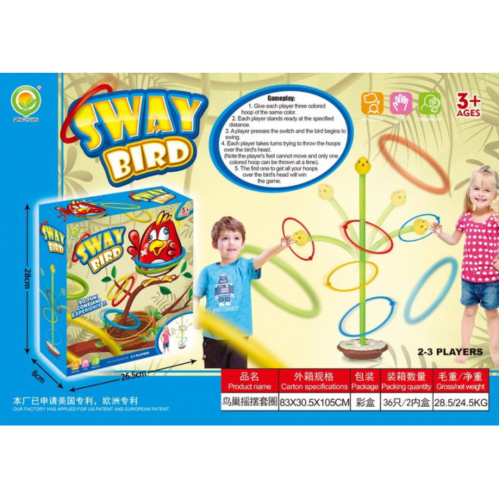 Gra zręcznościowa Bujany Ptaszek dla dzieci 3+ Rzucanie obręczami + Trafianie do celu