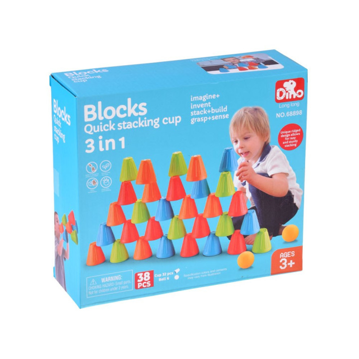Gra zręcznościowa SZYBKIE KUBKI Trójkątne klocki + piłki 38-ele ZA5811